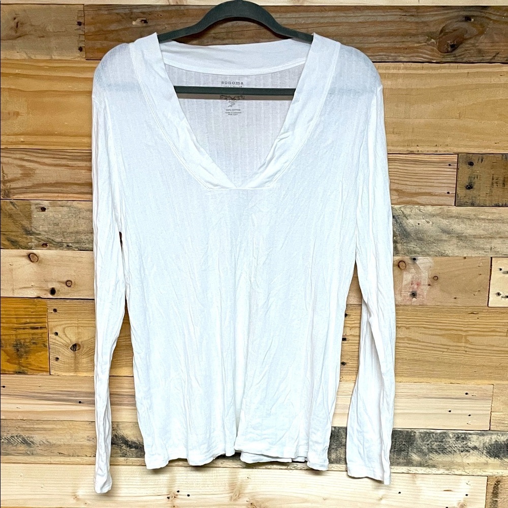 Sonoma size XL White V-Neck 100% Long Sleeve Soft & Stretchy Lightweight T-Shirt